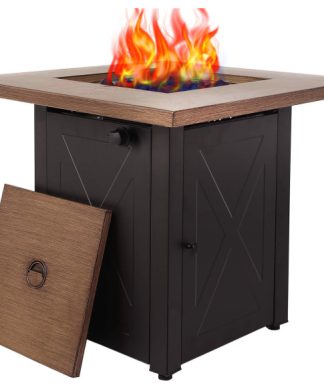 28" Propane Fire Pit Tables For Outside Patio Wood Look Gas Square 48000BTU