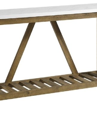 52" A-Frame Rustic Entry Table with White Faux-Marble Top and Walnut base