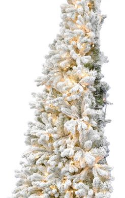 6.5' Green Christmas Half Tree With Flock and Warm White LED Lighting