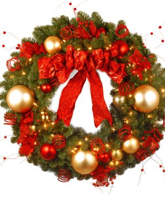 36" Decorative Collection Cozy Christmas Wreath With 100 Red and Clear Lights