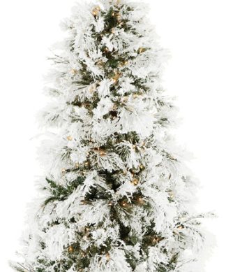 6.5' Frosted Fir Snowy Artificial Christmas Tree With Clear LED Lights