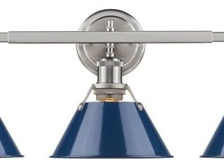 3-Light Brushed Nickel Bath-Light With Navy Blue Shade