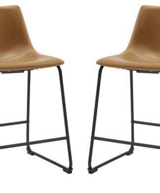 24" Faux Leather Counter Stool 2 pack, Whiskey Brown