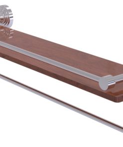 Waverly Place 22" Wood Shelf with Gallery Rail and Towel Bar, Polished Chrome