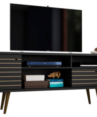 70.86" Mid Century - Modern Tv Stand With 4 Shelving Spaces And 1 Drawer Black