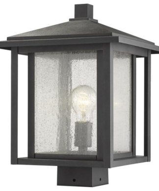 1-Light Outdoor Post Mount Fixture, Clear Seedy, 11"x15", Black