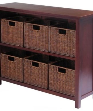 Winsome Milan 3-Tier Storage Shelf with 6 Wired Baskets in Antique Walnut