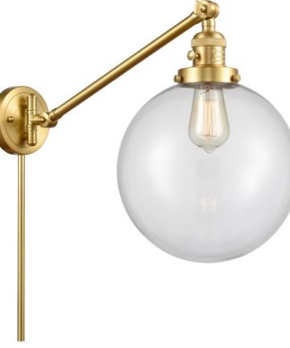 X-Large Beacon 1 Light Swing Arm or Wall Lamp, Satin Gold, Clear Glass