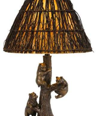 150W Bear Resin Table Lamp, Cast Bronze Finish, Twig Shade