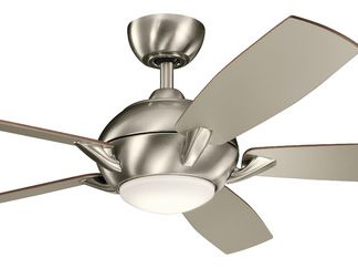 54" Geno Fan LED, Brushed Stainless Steel, Walnut/Silver Blade