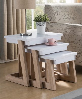 Wooden Nested End Table, White & Weathered Wood Brown (Set of 3)