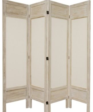 5 1/2' Tall Solid Frame Fabric Room Divider, Burnt White, 4 Panel