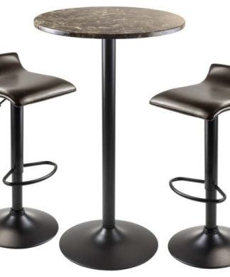 Winsome Cora 3 Piece Round Faux Marble Top Pub Set in Black