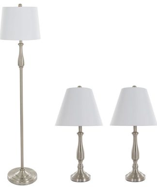 Table Lamps and Floor Lamp Set of 3, Traditional Brushed Steel by Lavish Home