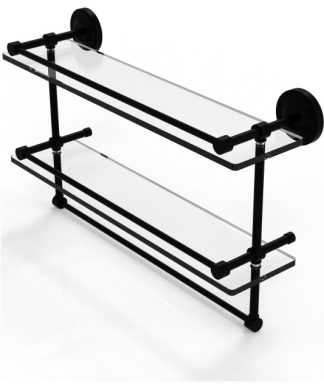 22" Gallery Double Glass Shelf with Towel Bar, Matte Black