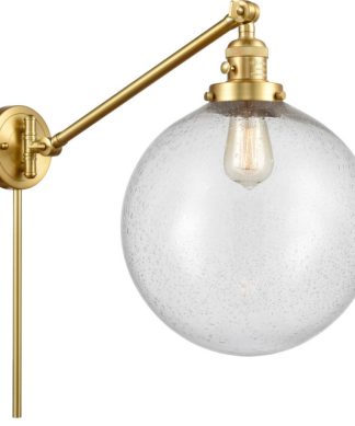 XX-Large Beacon 1 Light Swing Arm or Wall Lamp, Satin Gold, Seedy Glass