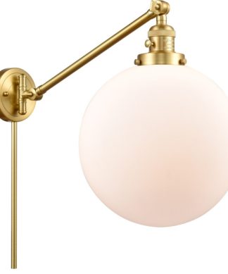 XX-Large Beacon 1 Light Swing Arm or Wall Lamp, Satin Gold, Matte White Glass