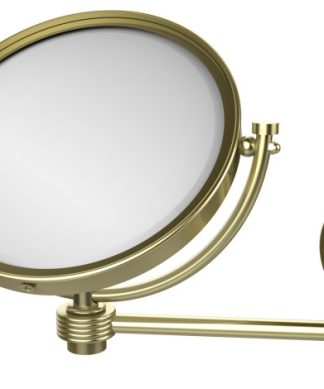 8" Wall-Mount Extending Groovy Makeup Mirror 5X Magnification, Satin Brass