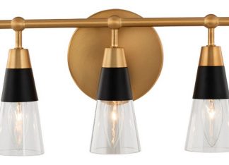 5 Light Midcentury Vanity by Kalco, Matte Black With New Brass, 8"