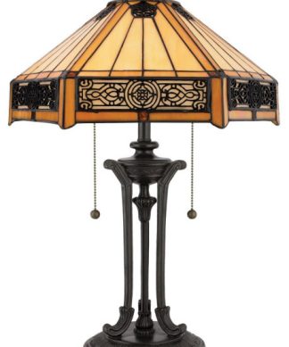 2 Light Tiffany Table Lamp Double Pull Chains - Tiffany Art Glass Table Light