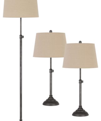 25" Metal Table and 56" Floor Lamp Set, Antique Silver