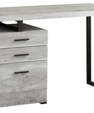 48" Computer Desk, Gray Reclaimed Wood, Black Metal