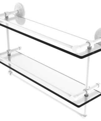 22" Gallery Double Glass Shelf with Towel Bar, Matte White