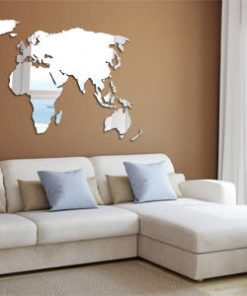 World Map Acrylic Resin Wall Mirror, 66"x33"