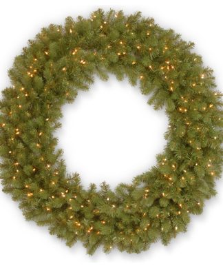 48" Feel Real Downswept Douglas Fir Wreath With 200 Clear Lights