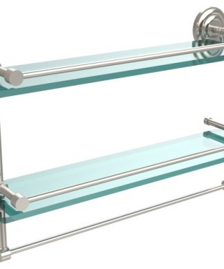 22" Gallery Double Glass Shelf with Towel Bar, Polished Nickel