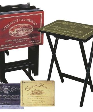 Wine Label TV Trays, Set of 4 With Stand