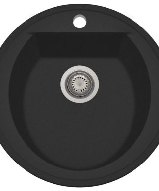 20" Drop-In Round Granite Composite Kitchen Prep Sink, Black