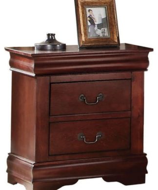 Wooden Nightstand with Two Drawers, Cherry Brown