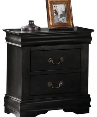 Wooden Nightstand with Two Drawers, Black