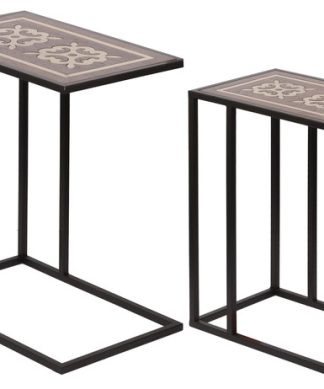 2-Piece Raj Brass Inlaid Nesting Table Set