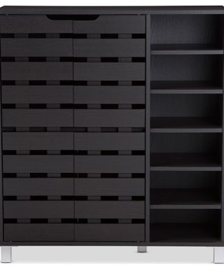 Wood 2-door Shoe Cabinet With Open Shelves, Dark Brown