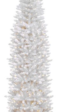 9' Kingswood White Fir Pencil Tree With Clear Lights
