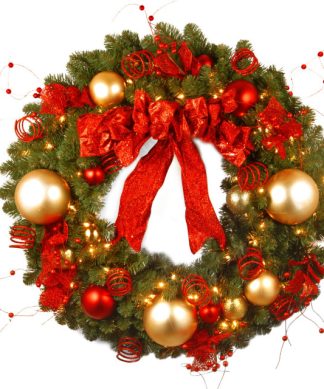 36" Decorative Collection Cozy Christmas Wreath With Red and Clear Lights