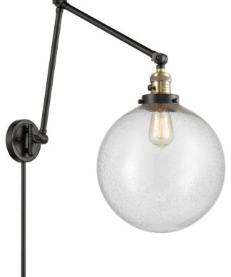 XX-Large Beacon 1 Light Swing Arm or Wall Lamp, Black Antique Brass, Seedy Glass