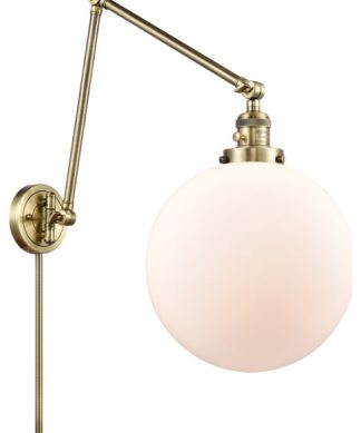 XX-Large Beacon 1 Light Swing Arm or Wall Lamp, Antique Brass, Matte White Glass