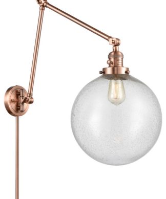 XX-Large Beacon 1 Light Swing Arm or Wall Lamp, Antique Copper, Seedy Glass
