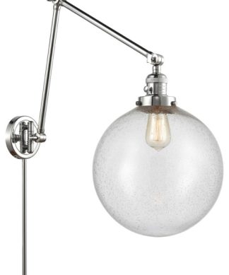 XX-Large Beacon 1 Light Swing Arm or Wall Lamp, Polished Chrome, Seedy Glass