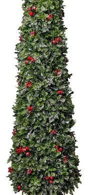4' Faux Boxwood Christmas Porch Tree With Red Berries, Ornamental Pot