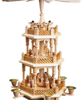 17-Inch Brown Wooden People on a 3-Tier Nativity Pyramid