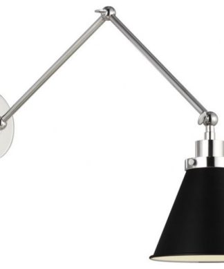 1 Light Double Arm Cone Task Wall Sconce Midnight Black Finish Burnished Brass