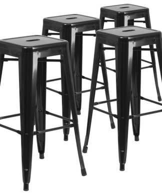 30" High Backless Black Indoor/Outdoor Barstools With Square Seat, Set of 4
