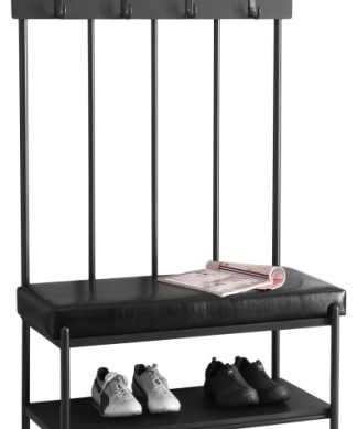 17.75" x 37.75" x 60.5" Charcoal Metal Foam Leather Look Hall Entry Bench