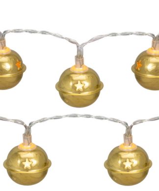 10-Count Warm White LED Gold Christmas Bells Fairy Lights 5.5' Copper Wire