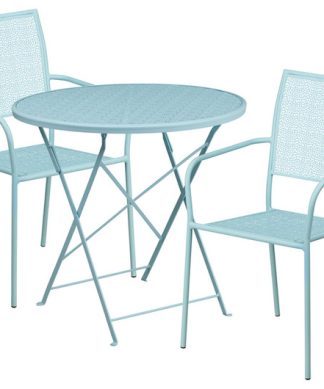 3-Piece 30" Round Fold Patio Set, Sky Blue