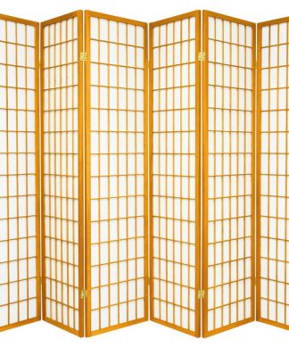 6' Tall Window Pane Shoji Screen, Honey, 6 Panels